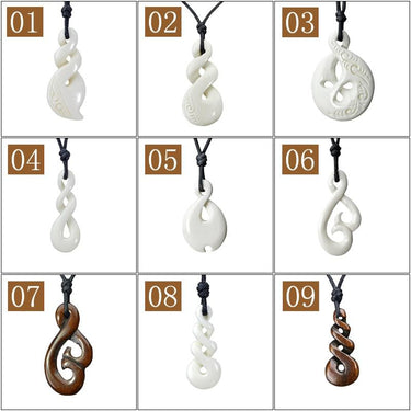New Zealand Maori Tribal Style Hand Carved Bone 'PIKORUA' ( Twists) ETERNITY Necklace-9 styles
